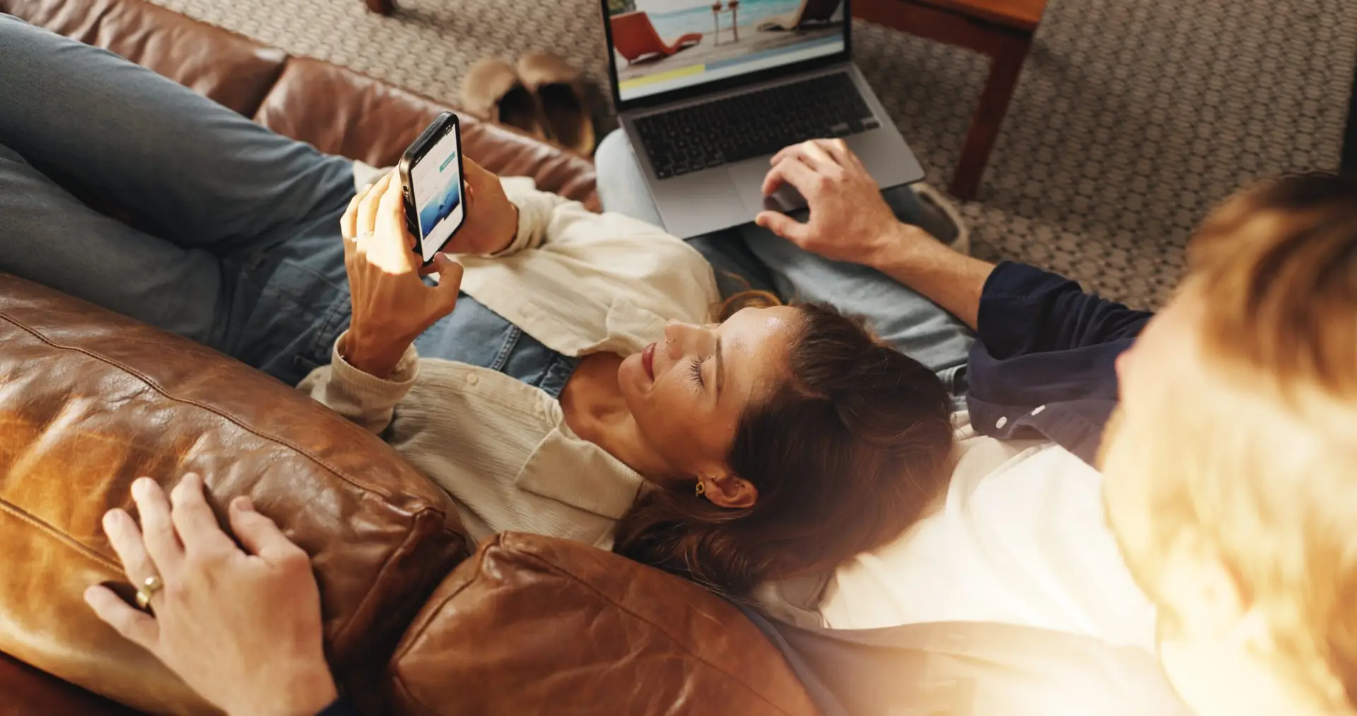 Couple relaxing in their living room